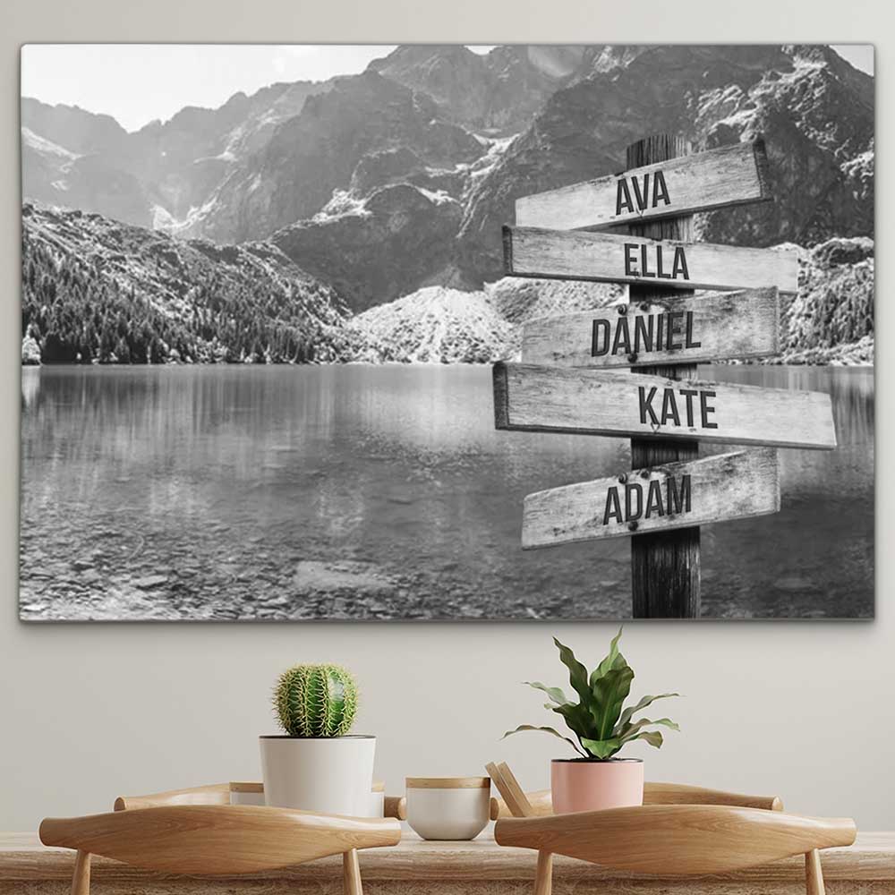 Personalised Canvas "Mountain Lake B/W"