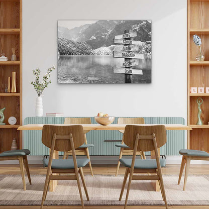 Personalised Canvas "Mountain Lake B/W"