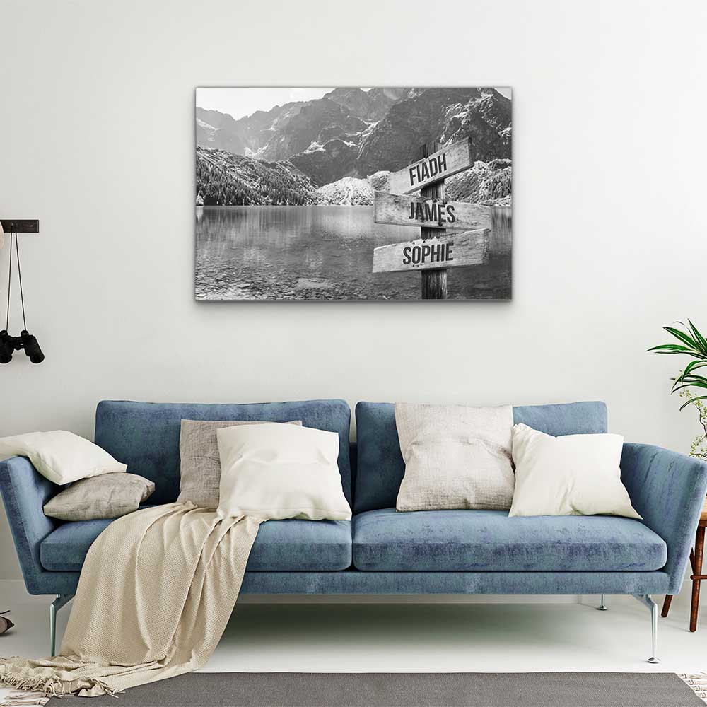 Personalised Canvas "Mountain Lake B/W"