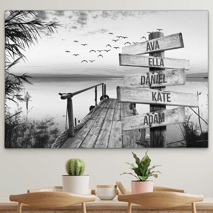 Personalised Canvas "Jetty By The Lake B/W"