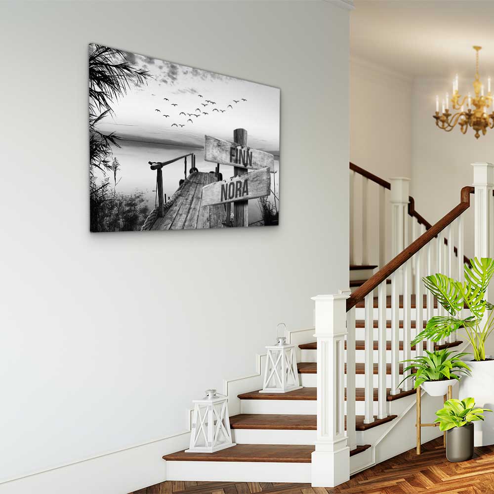 Personalised Canvas "Jetty By The Lake B/W"