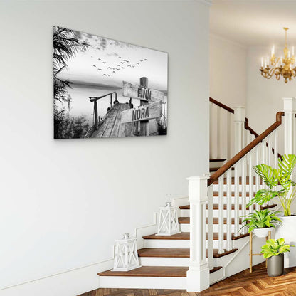 Personalised Canvas "Jetty By The Lake B/W"