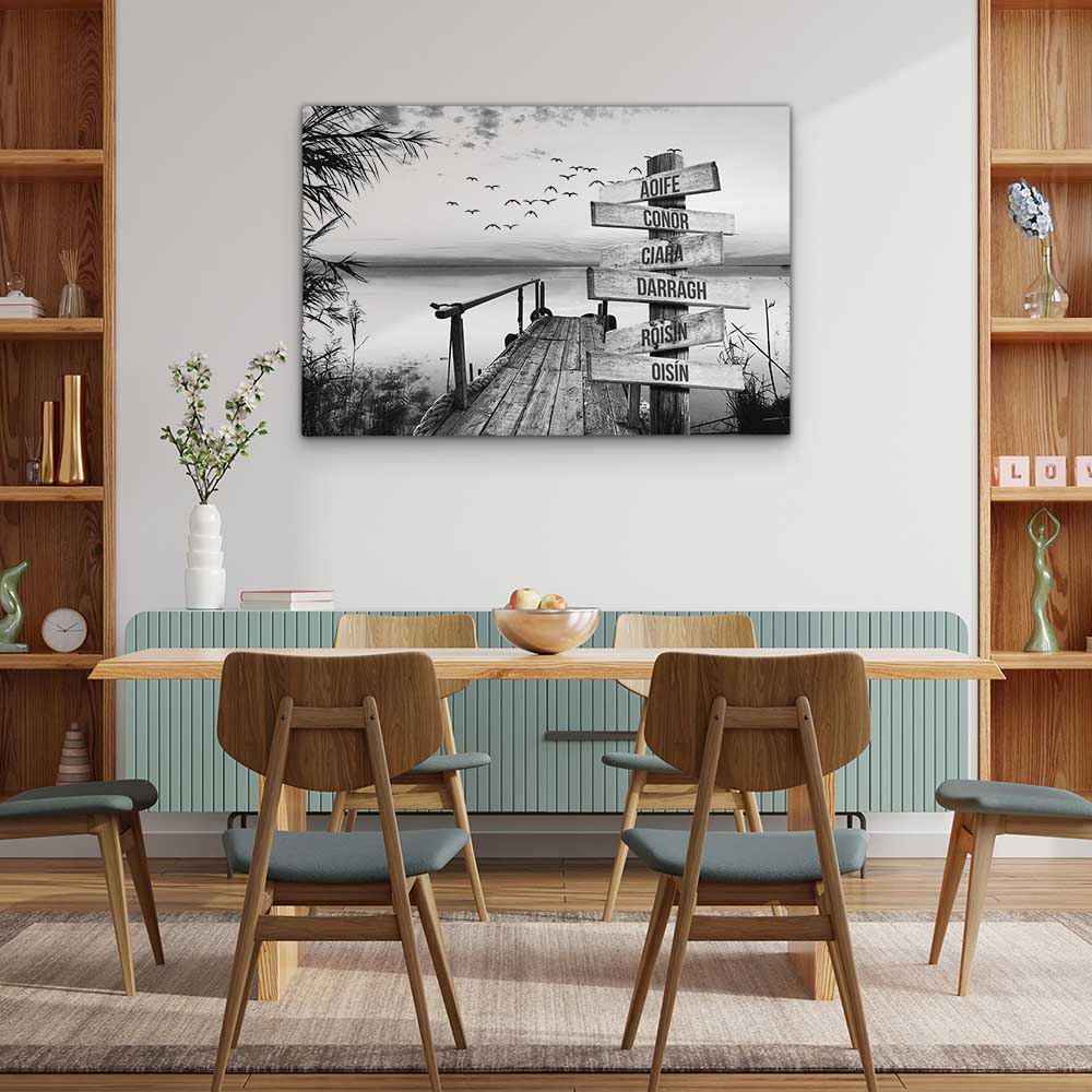 Personalised Canvas "Jetty By The Lake B/W"