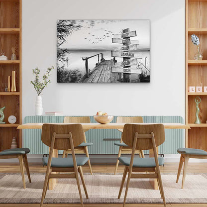 Personalised Canvas "Jetty By The Lake B/W"