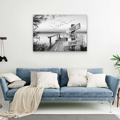 Personalised Canvas "Jetty By The Lake B/W"