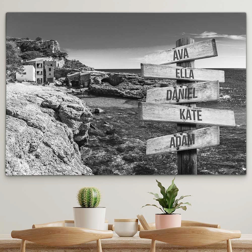 Personalised Canvas "Blue Bay B/W"