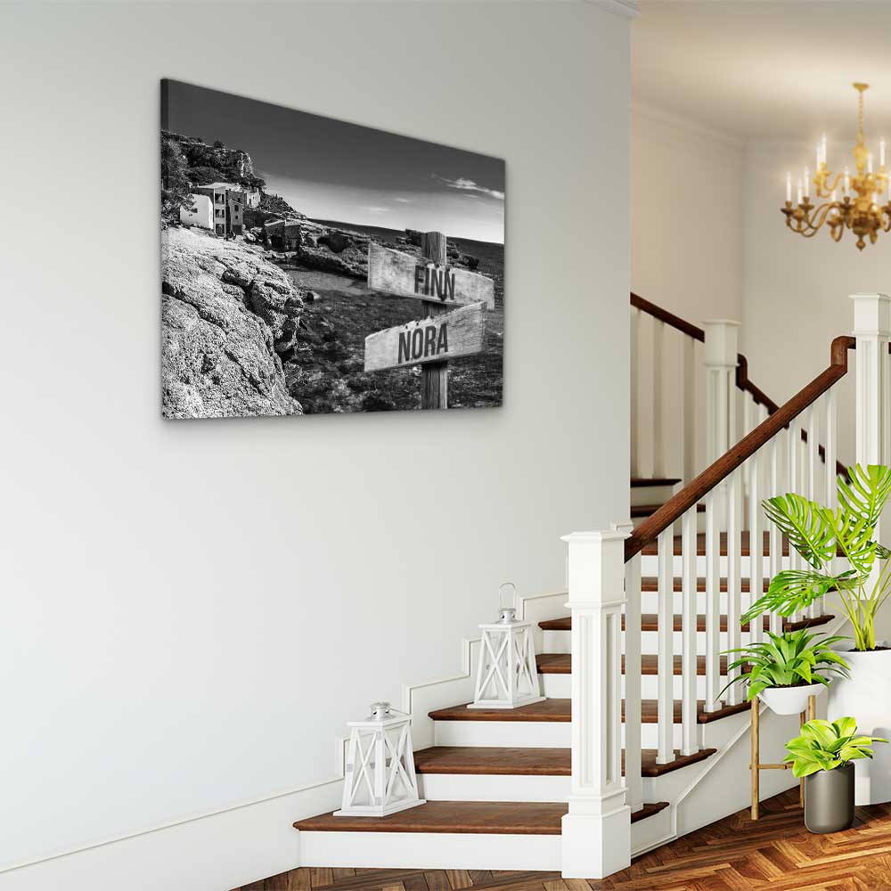 Personalised Canvas "Blue Bay B/W"