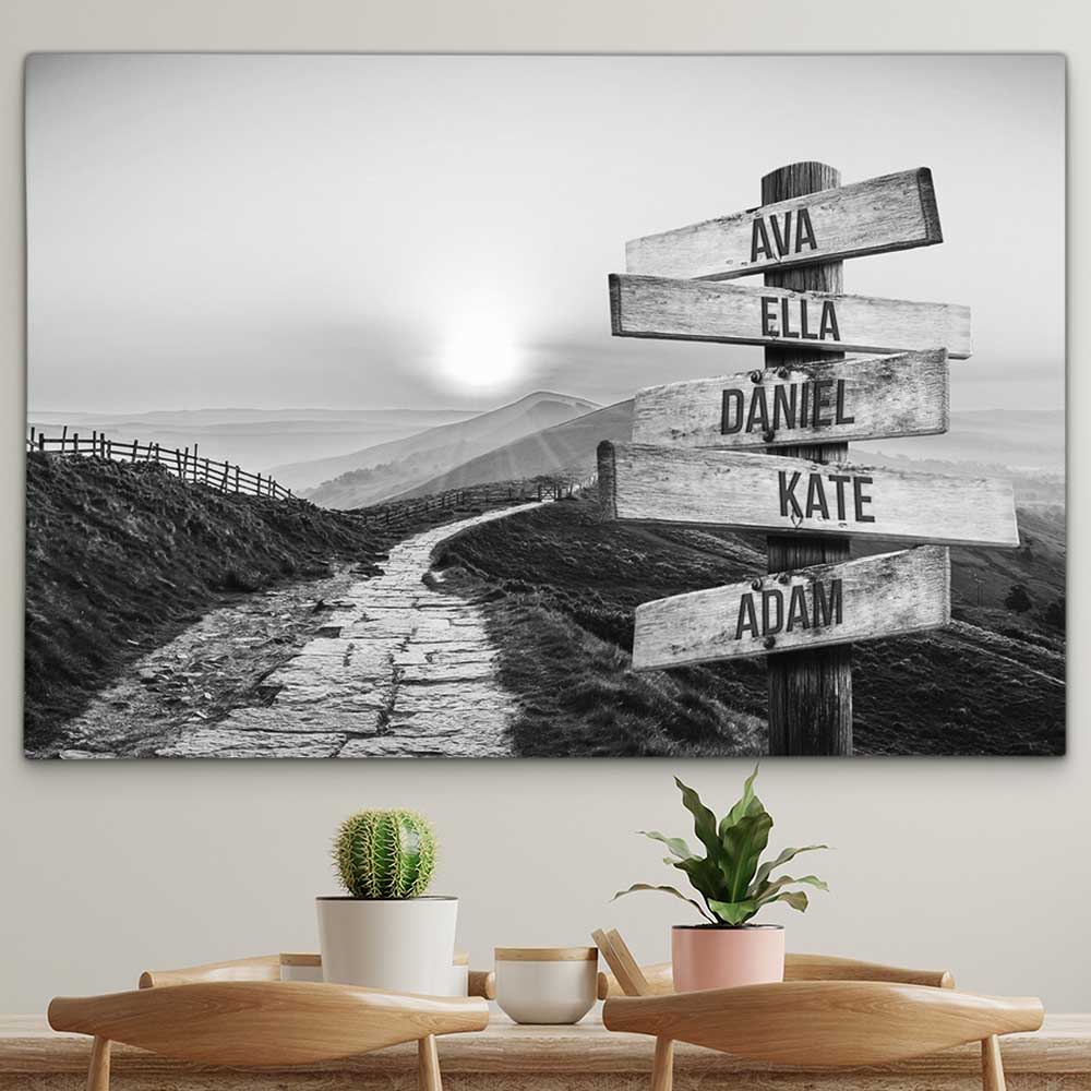 Personalised Canvas "Mountain-Sun B/W"