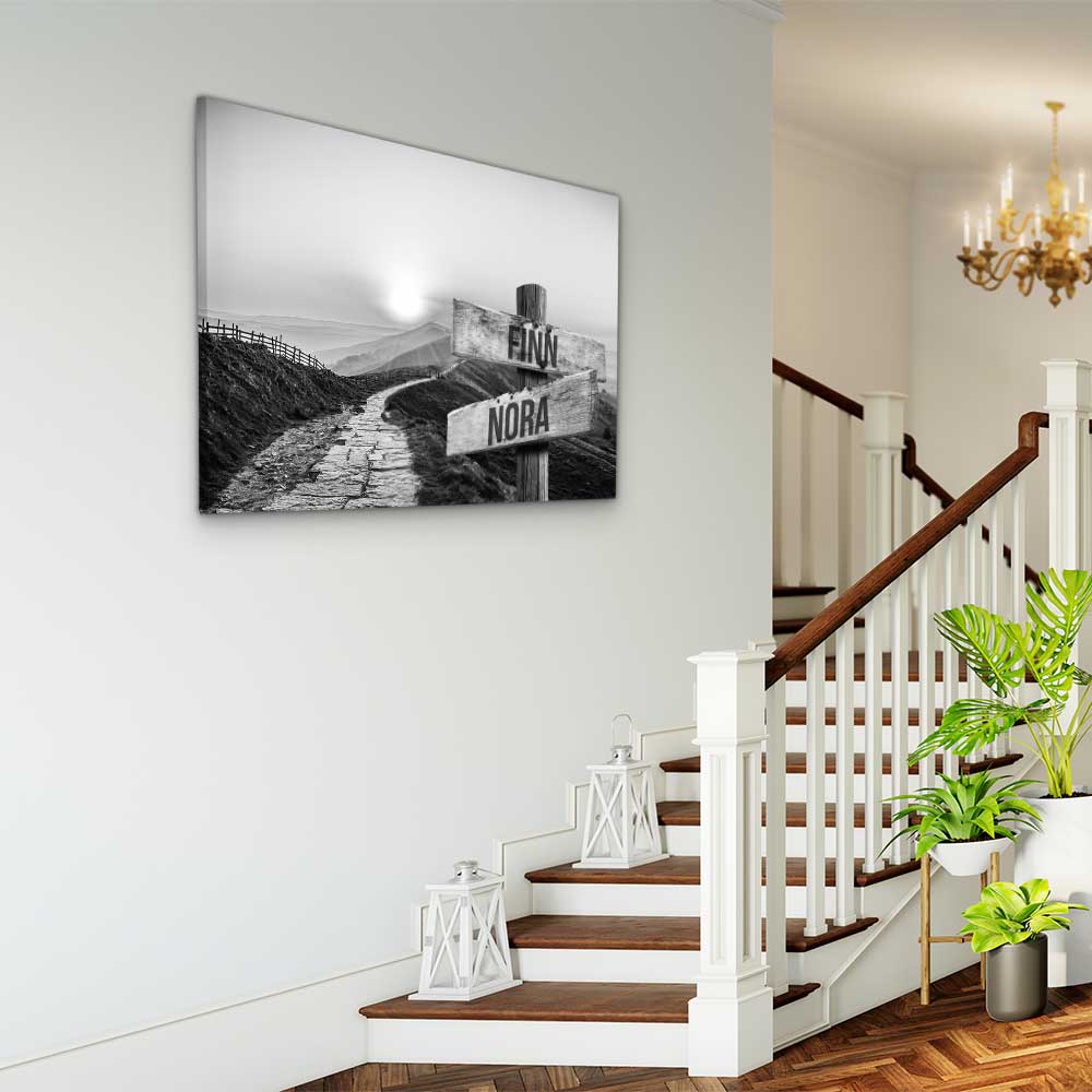 Personalised Canvas "Mountain-Sun B/W"