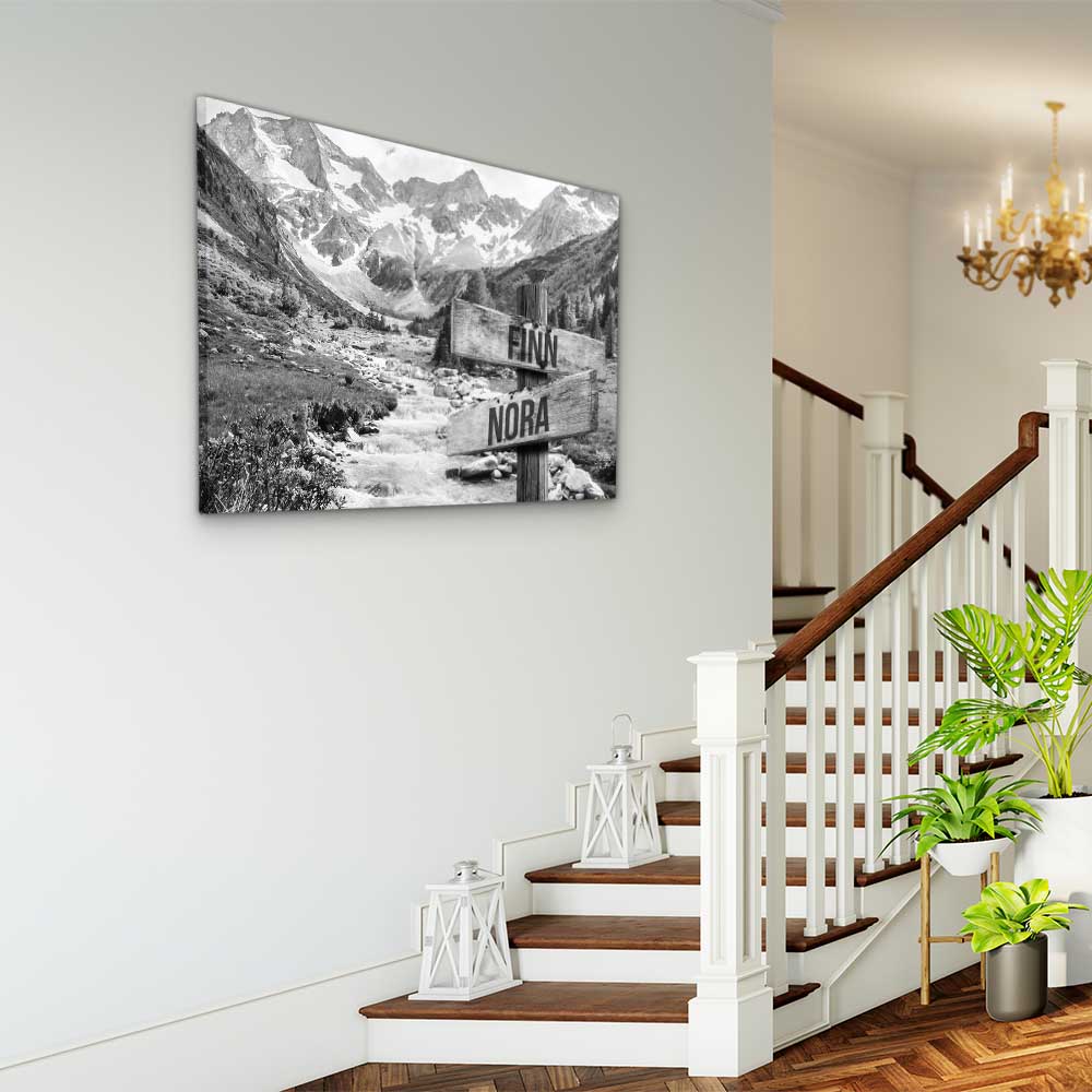 Personalised Canvas "Mountain Stream B/W"