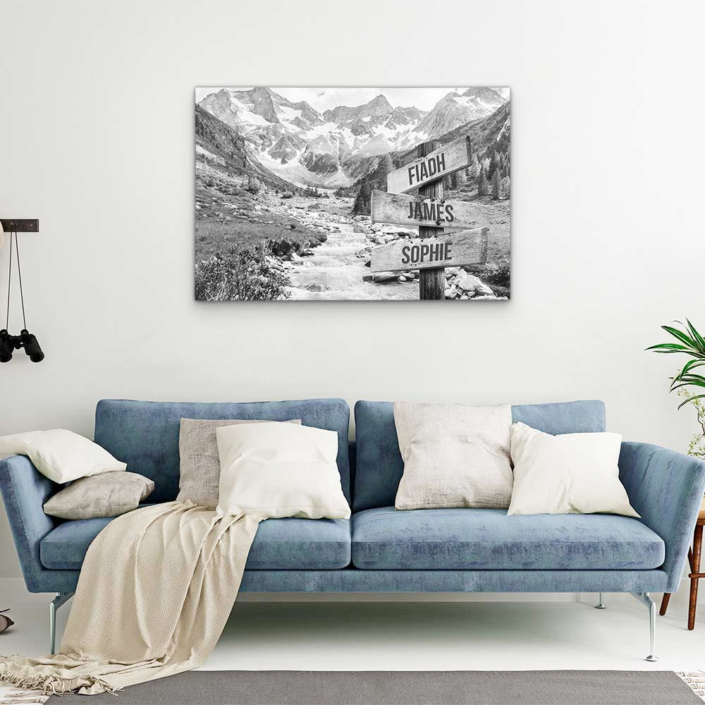 Personalised Canvas "Mountain Stream B/W"