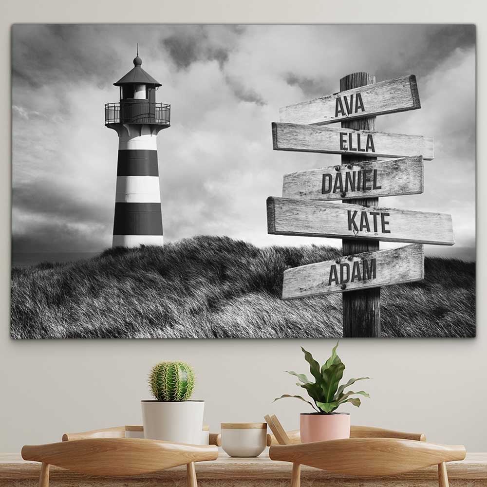 Personalised Canvas "Lighthouse B/W"