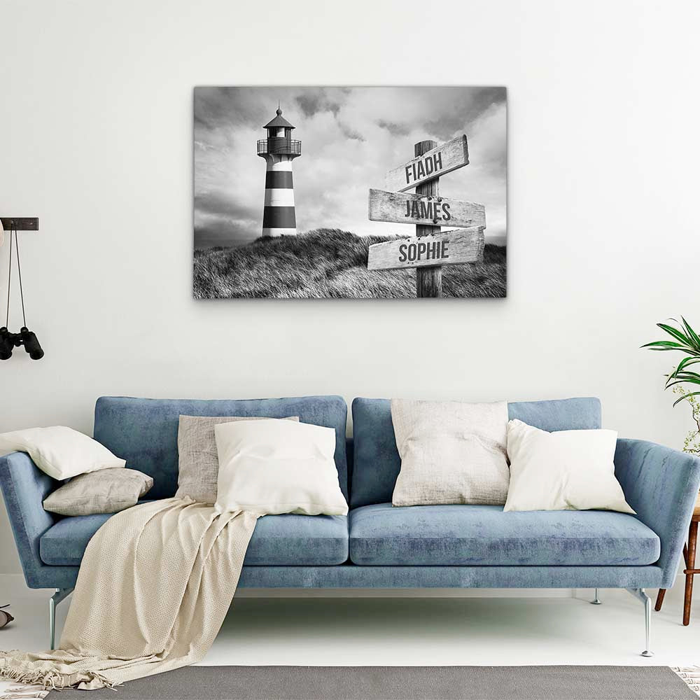 Personalised Canvas "Lighthouse B/W"