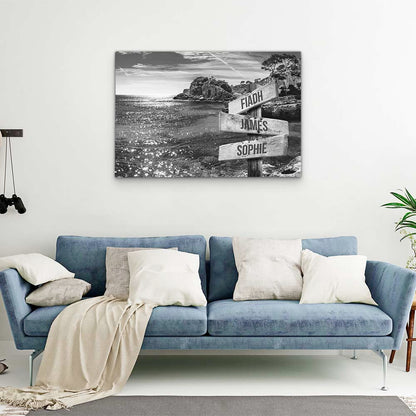 Personalised Canvas "Blue Bay B/W"